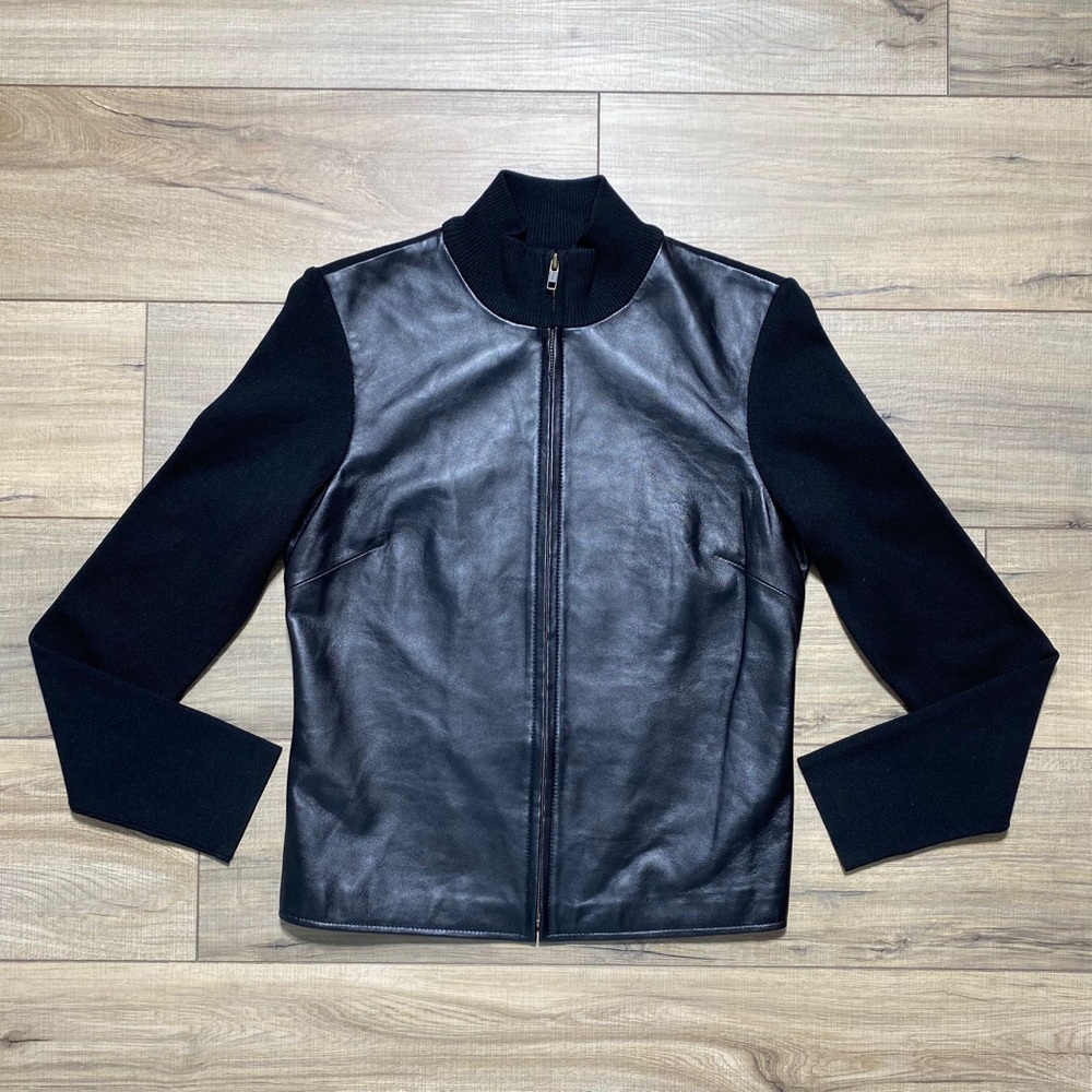 INC International Concepts Womens Leather And Silk Blend Full Zip Jacket Size M